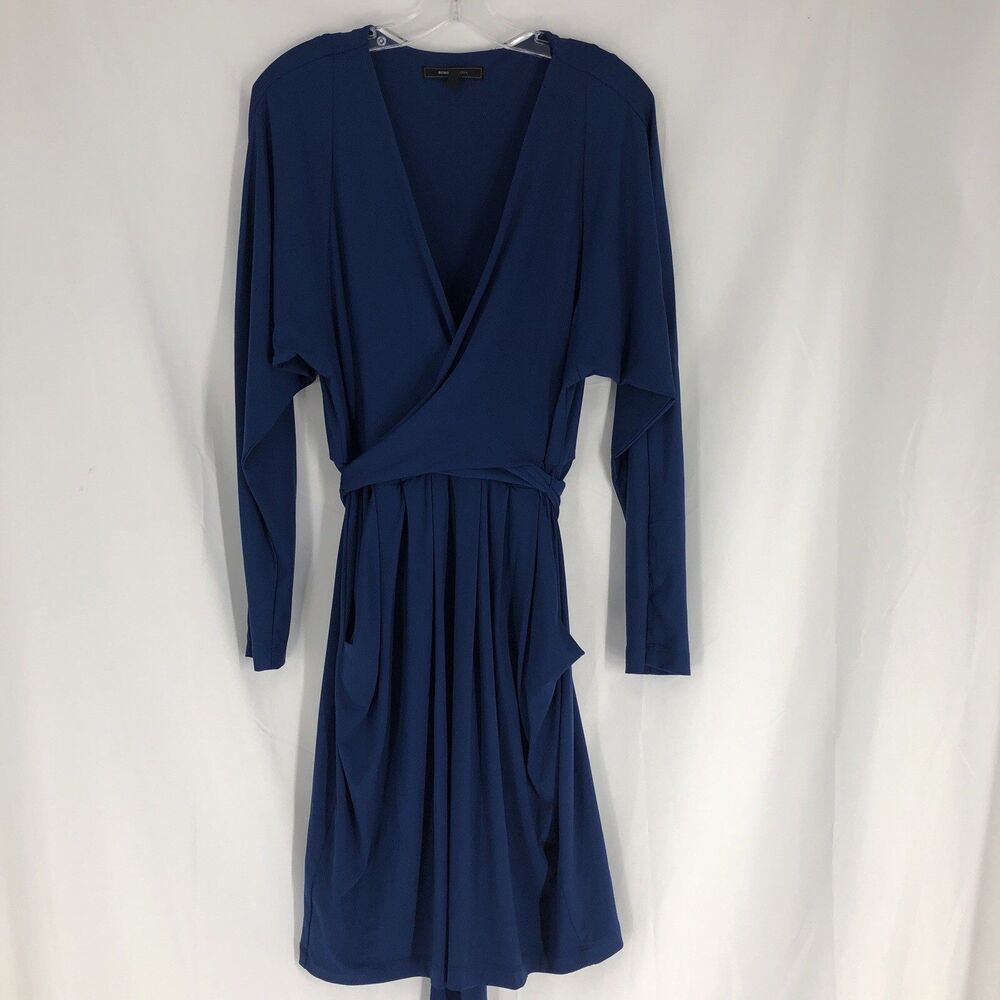 BCBG Max Azria Wrap Dress Women's L Long Sleeve With Pockets Stretch